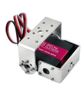 Heavy Duty Dual Shaft Digital Servo Featuring Killer Thirty Five Kilogram Rock Solid Torque And Slick Metal Gears For Full Two Seventy Sweep In Rc Cars Robots, showcasing metal body and control wires.