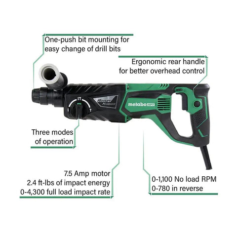 Hard Hitting Rotary Hammer Drill With SDS Plus, 1-Inch Chuck, 7.5 Amp Power For Fast Drilling, Chipping And Hammer Drilling In Concrete, Model DH26PF