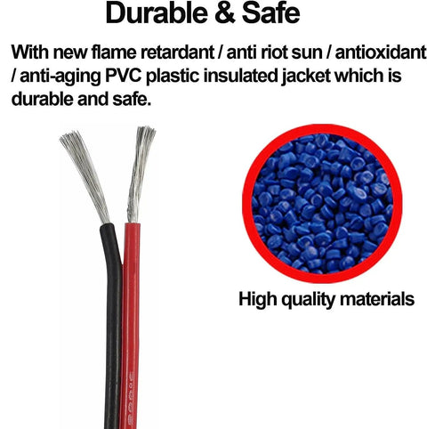 Close-up of 22 AWG Electrical Wire For LED Strips 100 Ft Red Black 2 Pin Extension Cable with high-quality materials