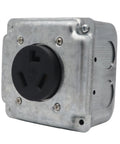 Industrial Grade Nema 10-30R Power Outlet With Surface And Flush Mount Options, galvanized steel 30A heavy duty receptacle.