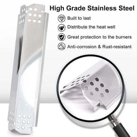 Grill Replacement Parts Kit For Nexgrill 4, 5 And 6 Burner Grills with stainless steel heat shield plate detail view.
