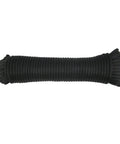 Three Sixteenth Inch Black Polyester Rope With Solid Braid Dacron Construction, 100 Ft Long, Low Stretch UV Resistant Utility Cord For Indoor And Outdoor Use, Heavy Duty High Strength, Abrasion Resistant And Easy To Knot