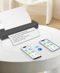 Inkless Wireless Tattoo Transfer Printer With Bluetooth And Usb C Hookup For Crisp A4 Stencils Battery Powered Portability on a table with mobile devices.