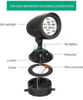 22W Dusk To Dawn Outdoor Spotlight With Photocell Sensor, 2832 Lumens, breakdown of parts including spotlight, photocell, wire-connector