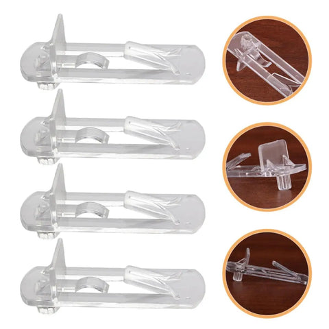 Plastic Shelf Support Pegs With Locking Clips No Fuss Quick Install Durable Cabinet Shelf Brackets 30 Pack For 15mm To 16mm Wood Boards Bracket Style Shelf Pins For DIY Shelving image showing clear plastic design with locking clips.