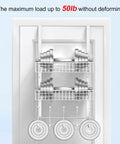 Over The Door Coat Rack With Mesh Basket And Detachable Storage Shelf, showing 50lb load capacity, white finish, sturdy design