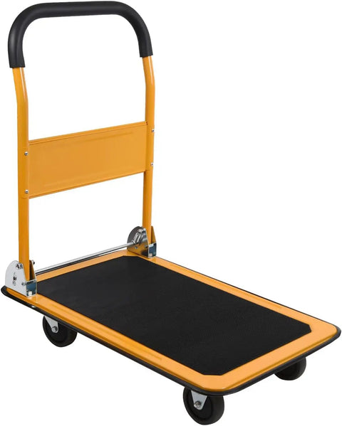 Foldable Platform Cart With Flatbed, 330 Lb Capacity, 4 Wheels, Portable Yellow Utility Cart for Home, Garage or Shop