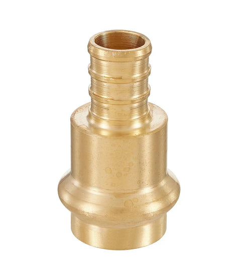 Half Inch Copper Press To PEX Crimp Coupling Brass Adapters Pack Of 10 For Copper And PEX Pipe Connection, single adapter close-up