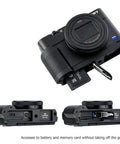 Beefy Solid Metal Hand Grip Bracket With Anti Slip Pads For Sony RX100 VII RX100M7 Camera, easy battery access design shown