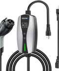 Portable Level 1 And 2 EV Charger J1772 Connector With 16 Amp Adjustable Output, including grip and display.