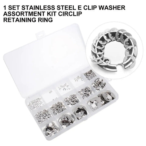 External Snap Ring Assortment Kit Stainless Steel 1.5 to 15 mm Clips 400 Pieces Retaining Ring Hardware for Quick Repairs DIY Friendly Durable Easy Install for Tools Machinery and Automotive Projects in a storage case