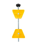 RV Wheel Stop For Trailers Lightweight Heavy Duty Tire Stabilizer With Rubber Handle in yellow color on white background