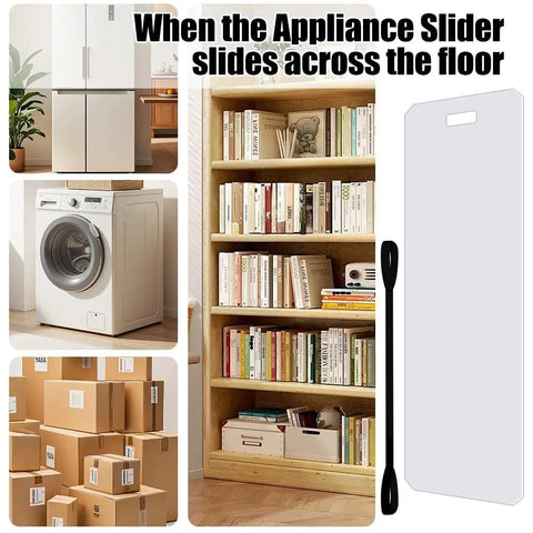 Heavy Duty Appliance Moving Sliders for Furniture, 660 Pound Capacity, Non Scratch Floor Pads, with pull strap shown.