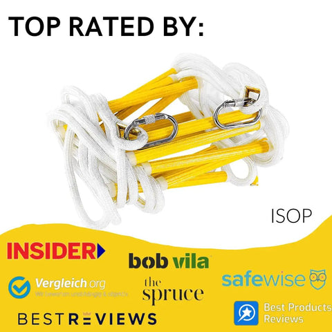 Heavy Duty Fire Escape Rope Ladder For 3 Story Homes 25 Feet Flame Resistant Rescue Ladder With Hooks on white background