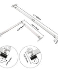 2 Pack Lid Support Hinges With Soft Close And Rotating Folding Lid Stay Hinges Heavy Duty Stainless Steel Brackets For Drop Front Desk Cupboard Cabinet Durable And Easy Mounting Screws Included showing dimensions and hinge details.