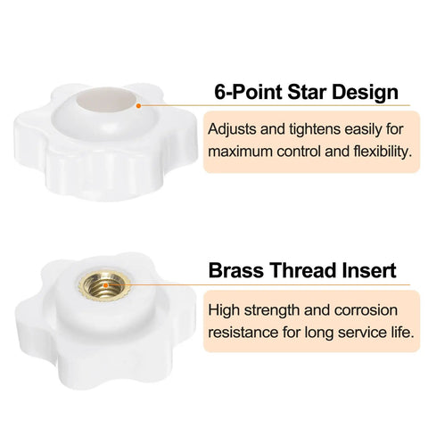 6-point plastic star knob with brass insert for 12 Pack M5 Star Knobs With Through Hole And Female Thread, 25mm Diameter, heavy-duty use