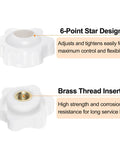 Six Pack Star Knobs M5 Female Thread 25mm 6 Point Plastic Head Brass Insert Through Hole Screw In Hand Knobs Clamping Handles White For DIY Projects Machinery CNC Workshop Use, highlighting 6-point star design and brass thread insert.