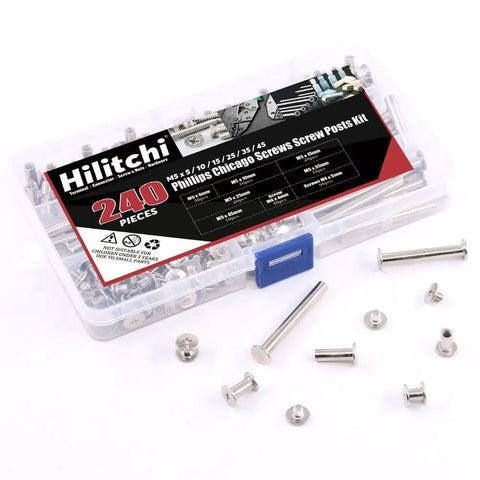 Get Your Hands on These Badass M5 Chicago Binding Screws Assortment Packing 240 Pieces Of Phillips Heads And Extenders box with screws