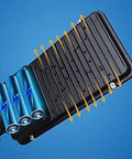 JUDYSSY Solar Street Lights Outdoor Lamp, Dusk to Dawn battery pack with three batteries, detailed close-up.