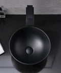 Sleek Black Vessel Sink With Drain Included, 13x13 Round Above Counter Bathroom Vanity Sink, Porcelain Ceramic Vessel With Black Pop Up Drain, Modern Matte Finish, Durable Easy Install from top view