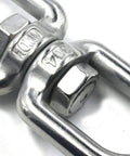 M8 Double Ended Swivel Eye Hooks Crafted From Premium 304 Stainless Steel Heavy Duty Shackles, close-up view highlighting metal finish.