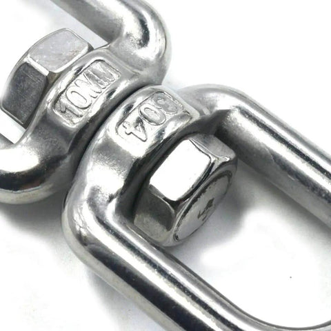 M8 Double Ended Swivel Eye Hooks Crafted From Premium 304 Stainless Steel Heavy Duty Shackles, close-up view highlighting metal finish.