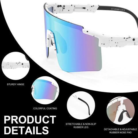 Go To Sport Sunglasses For Men And Women With UV400 Protection, shown with colorful coating and detachable nose pads