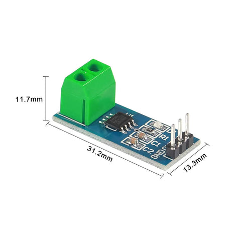 3 Pack 30A Current Sensor Module ACS712 for Arduino AC DC Power Monitoring, detailed angle view with dimensions.