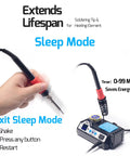 Pro Grade 110W Soldering Station Kit With 3 Preset Channels And Sleep Mode in use with displayed sleep mode feature.