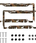 Hunting Deer License Plate Frame 2 Pack Universal Aluminum Tag Holder 12.3 X 6.3 Inches with camo design and screws