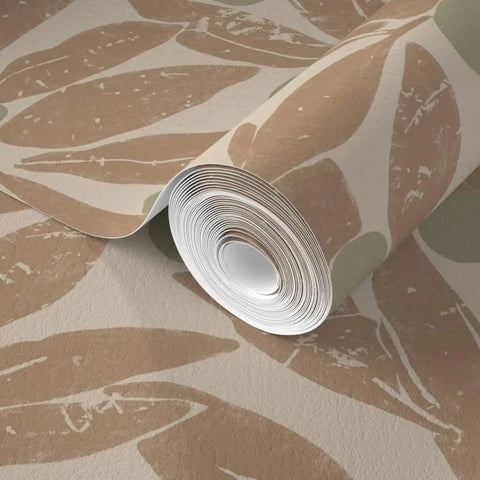 Make Walls Pop With This Badass Rustic Botanical Wallpaper Featuring A Chic Linen Texture And Matte Finish PVC Free Paste To Paper Design, showcasing a rolled beige botanical wallpaper with a subtle linen texture.