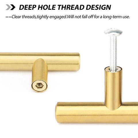 10 Pack Brushed Brass Finish Stainless Steel Cabinet Handles And Drawer Pulls For Kitchen And Bathroom Cupboards, 6 Inch Overall Length