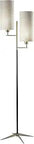 Davis Floor Lamp In Matte Black And Antique Brass Finish, Mid Century Modern Vibe Decor Lamp With Tall Cylinder Natural Textured Fabric Shade