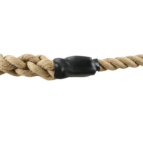 Outdoor Climbing Rope For Fitness And Strength Training, 1.5 Inch Gym Rope, natural jute with heat-shrunk end cap close-up