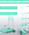 Ultra Compact Folding Hand Truck Dolly With Tank Wheels And Expandable Base Plate And Elastic Rope adjustable 4-step handle