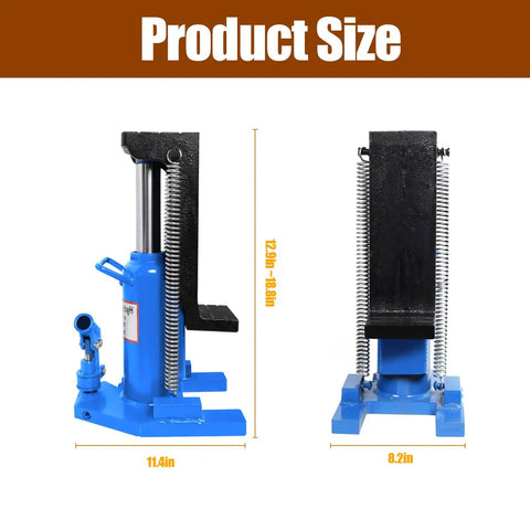 Product size of Heavy Duty Hydraulic Toe Jack 20 Ton Car Lift Rig With Heat Treated Steel Body showing dimensions 11.4in and 12.9in-18in.