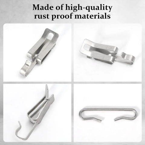 Rugged Aluminum Roof And Gutter Deicing Cable Clips And Spacers Kit components showing four metal clip designs.