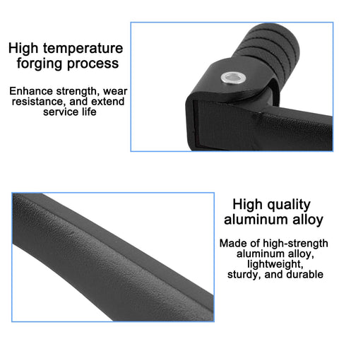 KHGUZ Folding Motorcycle Gear Shifter Lever Foldable Pedal Shifter Replacement For 50cc 70cc 90cc 110cc Pit Dirt Bikes, close-up showing black aluminum alloy and steel construction, focus on high-temperature forging process and durability.