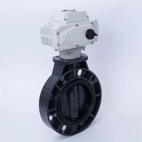 Motorized UPVC Pneumatic Wafer Type Electric Valve For Water Liquid Steam Gas Oil From DN40 To DN300 Heavy Duty Beefed Up 12V DN80 Size 1Pcs Easy Install Industrial Grade Flow Control Valve, black wafer body