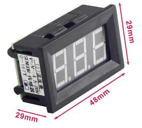 Digital Temperature Meter 0 To 167 Degrees Fahrenheit With Blue LED Display MF55 NTC Thermistor Sensor Two Wire Black Case
