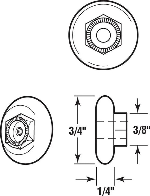 Keep Those Shower Doors Gliding Smooth With These Universal Nylon Rollers No Sweat Fix For Worn Wheels Hex hub dimensions 3/4 inch and 1/4 inch.
