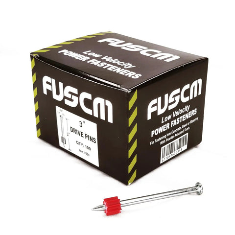Pro Grade Three Inch Powder Actuated Fasteners With.300 Head Diameter Drive Pins Compatible With Concrete Nailer Tools Pack Of 100 smooth shank steel pins in box.