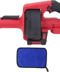Heavy Duty Cordless Drain Auger With Motorized Cable Feed That Nukes Stubborn Clogs Fast 7 Meter Electric Drain Snake shown from top view with blue cloth.