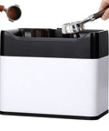 Pro Level Electric Portafilter Washer And Stainless Steel Knock Box With Scraper Brush Combo for easy espresso cleanup, featuring stainless materials.