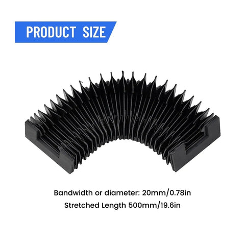Heavy Duty CNC Machine Dust Cover Guard for HGR20 Linear Guides, Flexible Bellows Cloth, 500mm length
