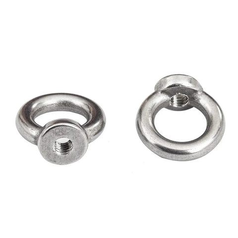 Rock Solid 304 Stainless Steel Lifting Eye Bolt Ring Nut shown from above, ideal for heavy duty rigging and hoisting.