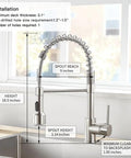 LED Light Kitchen Faucet With Pull Down Sprayer Dope Style Sus304 Stainless Steel Industrial Single Handle Brushed Nickel Finish