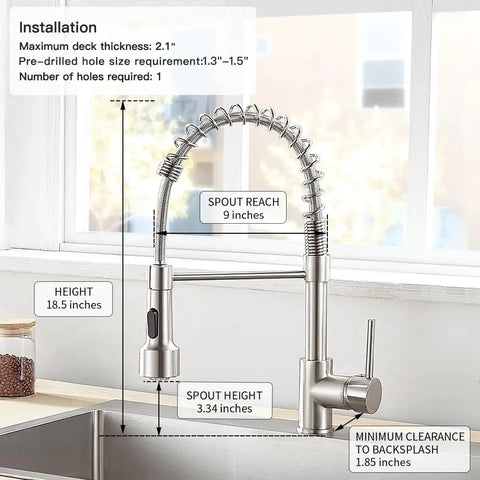 LED Light Kitchen Faucet With Pull Down Sprayer Dope Style Sus304 Stainless Steel Industrial Single Handle Brushed Nickel Finish
