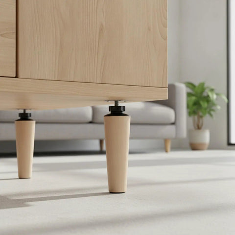 Tapered Cone Furniture Leg With M8 Thread For Mid Century Style Replacement Fits Sofas Cabinets And Ottomans Durable PP Plastic 5.9 By 2.2 Inches Single Unit Easy Install Wobble Fix And Retro Modern Look supporting a wooden cabinet