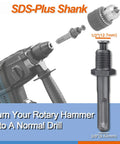 Beefy Keyed Drill Chuck Adapter Kit 1/2 Inch 20UNF With SDS Plus Shank displayed with rotary hammer